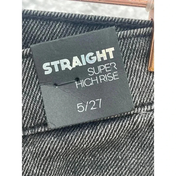 NWT Simply Society Womens Straight Super High Rise Distressed Jeans Black 5/27 - Picture 7 of 13